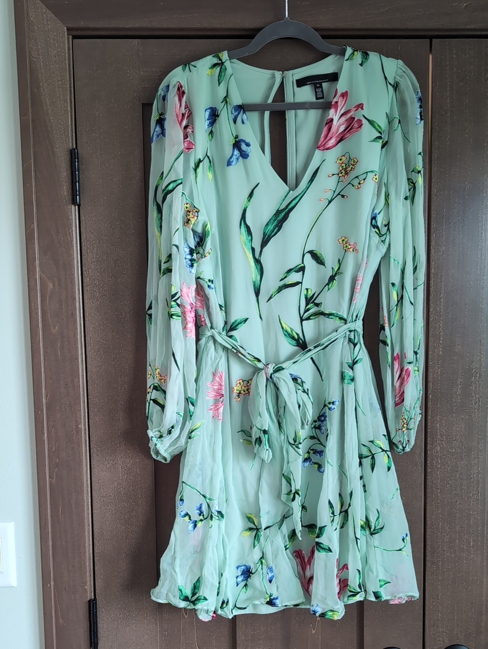 White House Black Market Mint Green Floral Long Sleeve Wrap Dress